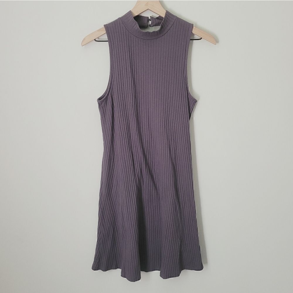 American Eagle Ribbed Mock Neck Open Back Dress in Grey Size Medium